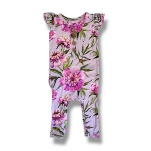 Little Bum Bums Girls One Piece Romper 3-6M Purple Floral Bamboo Ruffle Butt